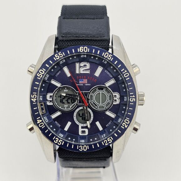 US POLO ASSN Analog Digital Men's Watch 45MM New Black Canvas Bands New Battery - Picture 1 of 12